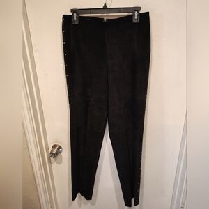 B & J Women's Black Suede Leather Pants Sz 6 Diamond Studded Lined Bikercore